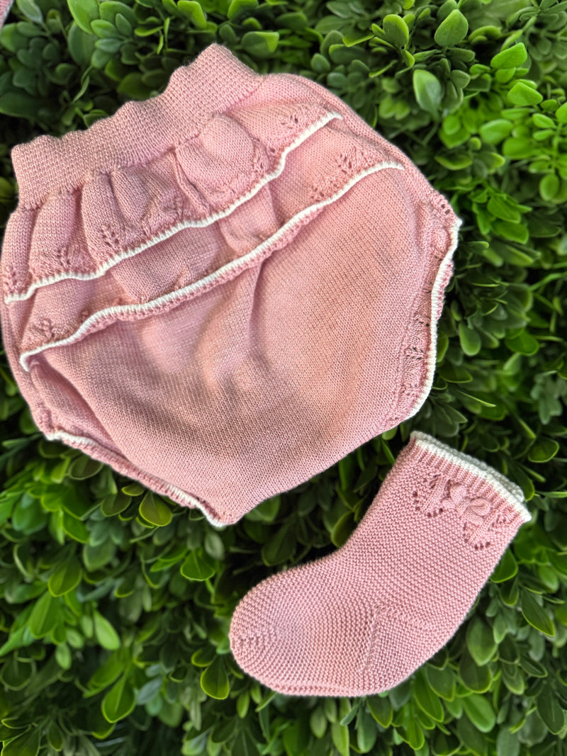 Mayoral Girl’s Rose Pink Three Piece Bloomer Set 9617
