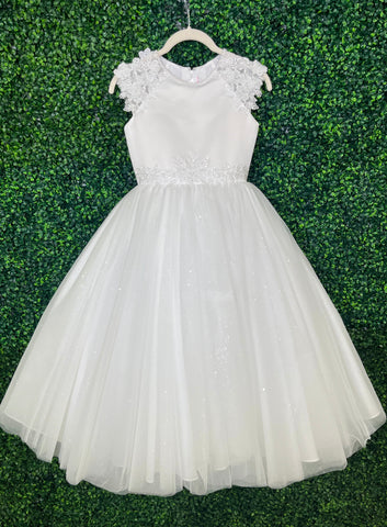 Joan Calabrese Beaded and Embroidered Short Sleeve Communion Dress 125508 8X (12) / White