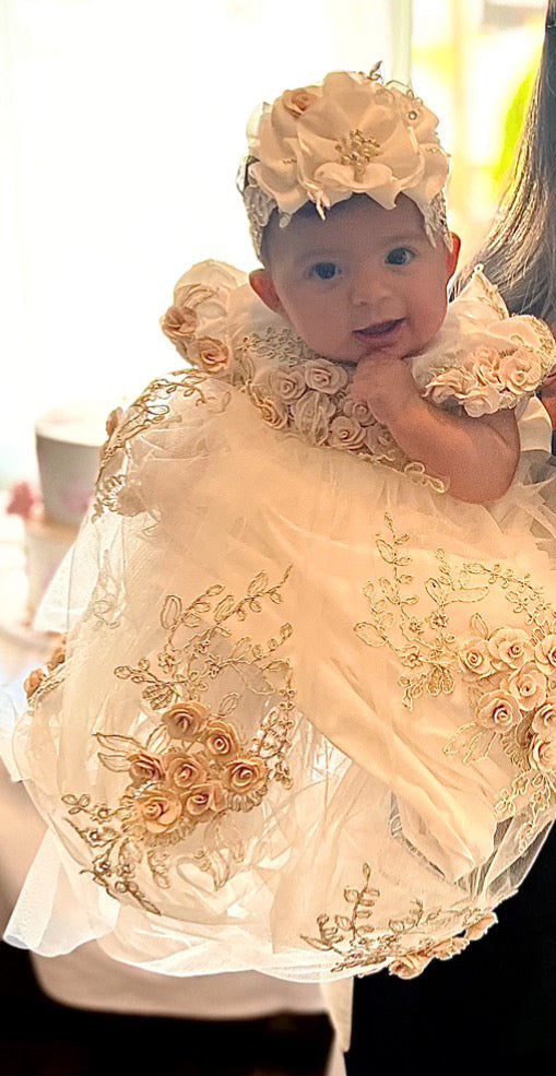 Macis Design Contrast Flower Christening Gown & Accessories CH258 – Sara's Children's Boutique Macis Design Contrast Flower Christening Gown & Accessories CH258 – Sara's Children's Boutique