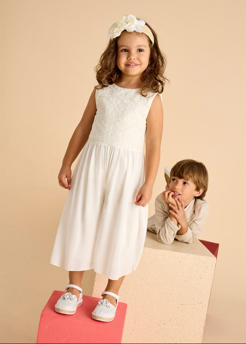 Mayoral Ivory Lace and Chiffon Jumpsuit- 3870 Sara's Children's Boutique Mayoral Ivory Lace and Chiffon Jumpsuit- 3870 Sara's Children's Boutique