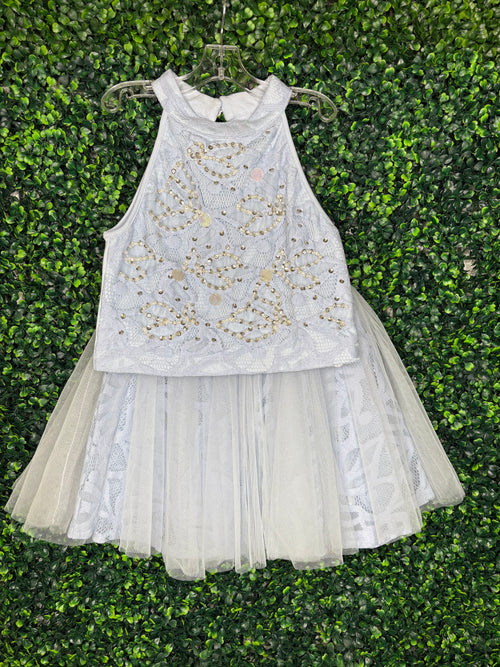 Oh La La’s Girls’ Sky Blue Pearl Beaded Halter Skirt Set