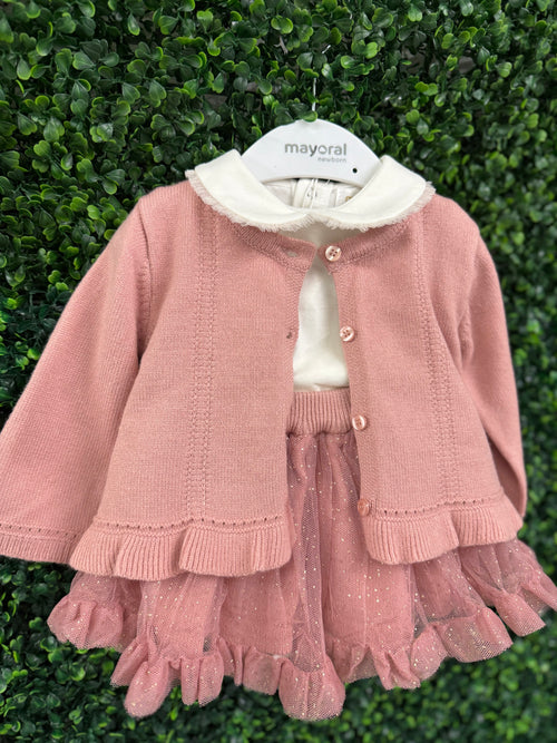Mayoral Girls’ Rose Pink Pleated Knit Skirt Set 2830