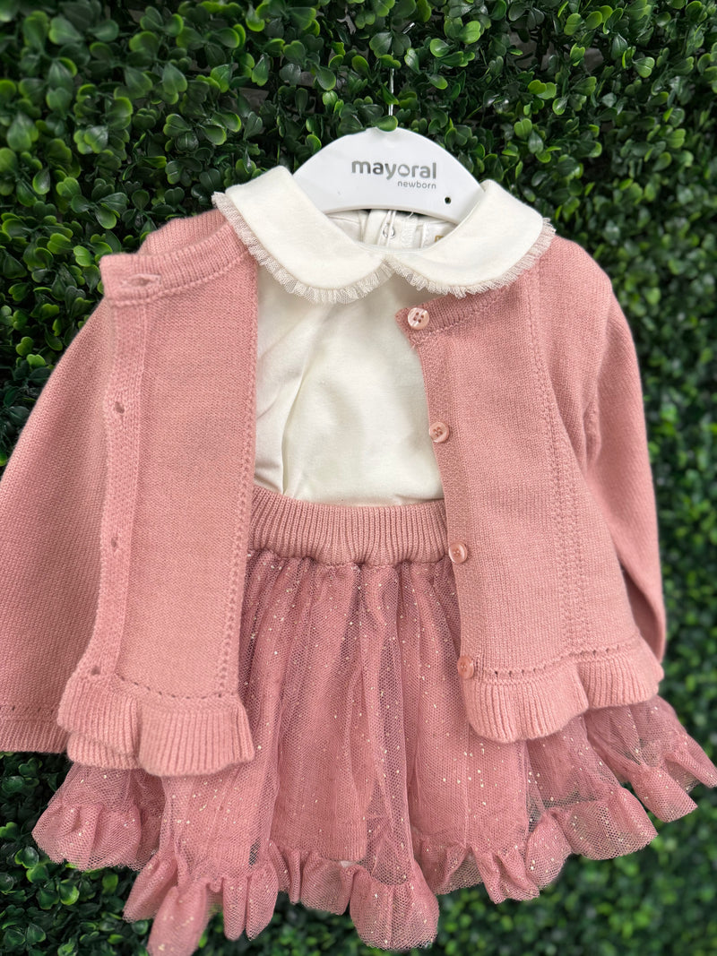 Mayoral Girls’ Rose Pink Pleated Knit Skirt Set 2830