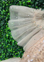 Princess Daliana Petal Sequin Sparkle Cold Shoulder Tulle Gown