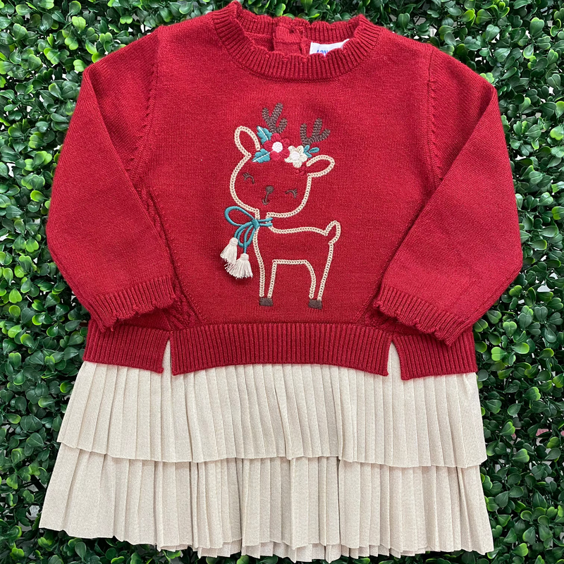 Mayoral Girls' Red Knit Reindeer Holiday Dress 2911