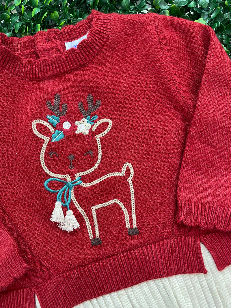 Mayoral Girls' Red Knit Reindeer Holiday Dress 2911