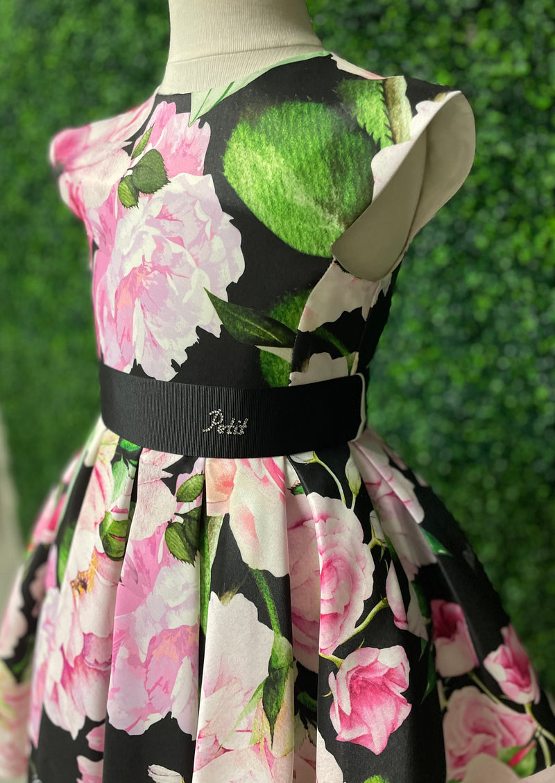 pink and green holiday dress Pink Floral-Print Midi Party Dress with Shoulder Ties Pink Floral / XSmall