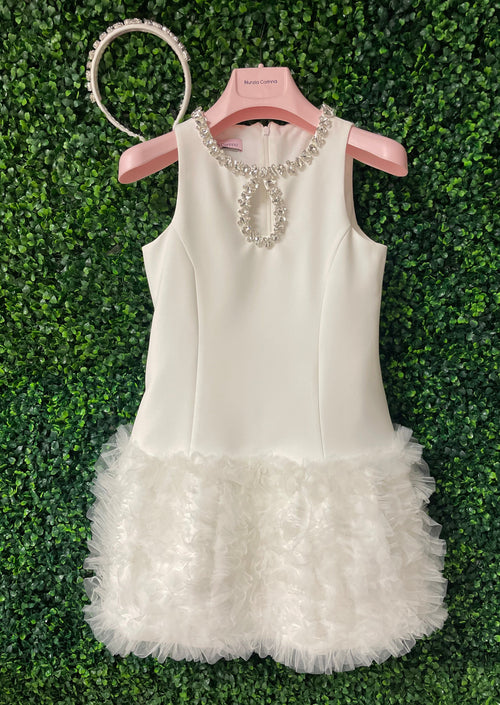 Sara's Exclusive! Nunzia Corinna White Party Dress with Tulle Skirt