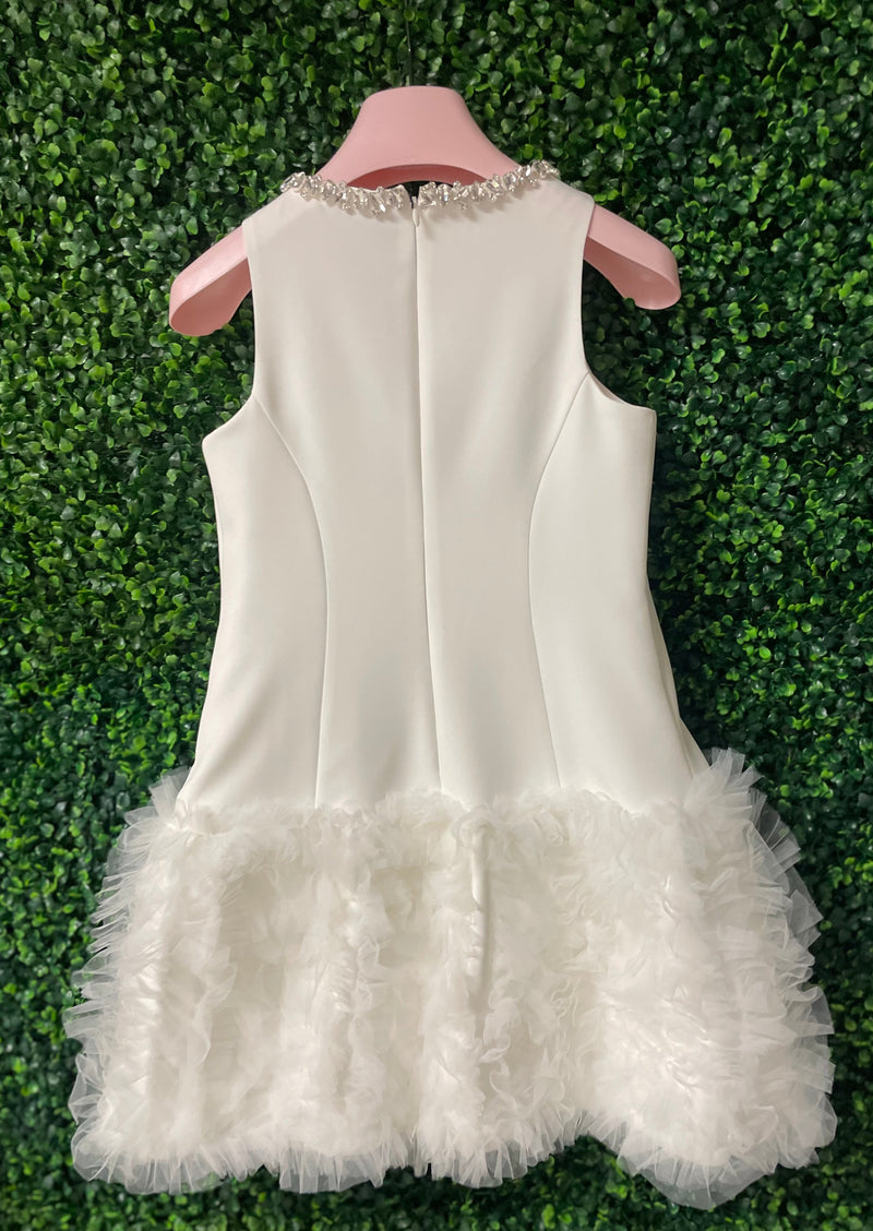 Sara's Exclusive! Nunzia Corinna White Party Dress with Tulle Skirt