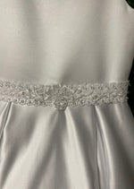 Joan Calabrese White Satin Communion Gown with Whole Lace Bodice and Belt