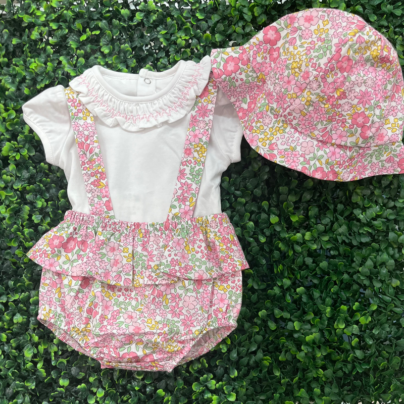 Mayoral Baby Girl Cotton Floral Romper with Matching Hat