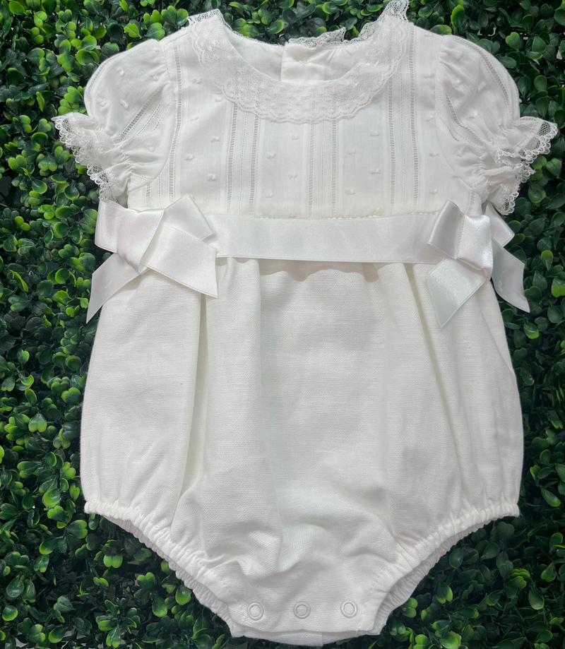 Mayoral White Linen Romper With Lace