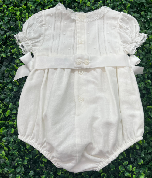 Mayoral White Linen Romper With Lace
