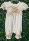 Macis Design Contrast Flower Christening Changing Outfit with Headband 3522