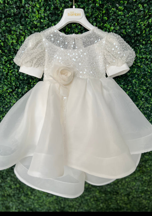 Dolce Bambini Off White Sequin Organza Dress 9610 1