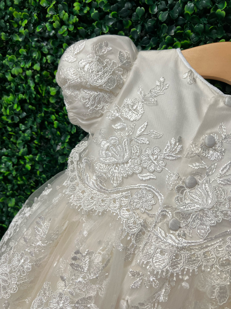 Piccolo Bacio Couture Girls’ Baptism All Embroidered Venice Lace Gown Julietta
