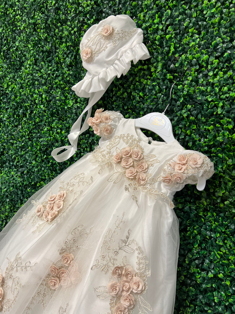 Macis Design Contrast Flower Christening Gown & Accessories CH258 – Sara's Children's Boutique Macis Design Contrast Flower Christening Gown & Accessories CH258 – Sara's Children's Boutique