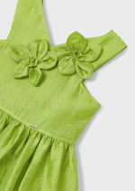 Mayoral Girls' Green Linen Embossed Flower Dress