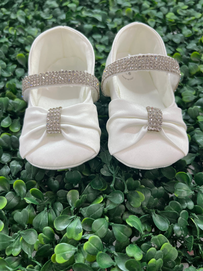 Michelina Bimbi Made in Italy Girls’ Satin Shoes with Rhinestone Bow
