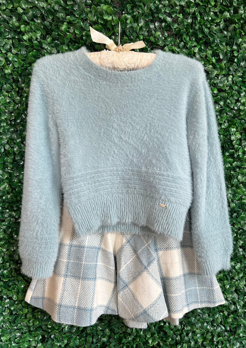 Mayoral Baby Blue Plaid Girls' Skirt Set