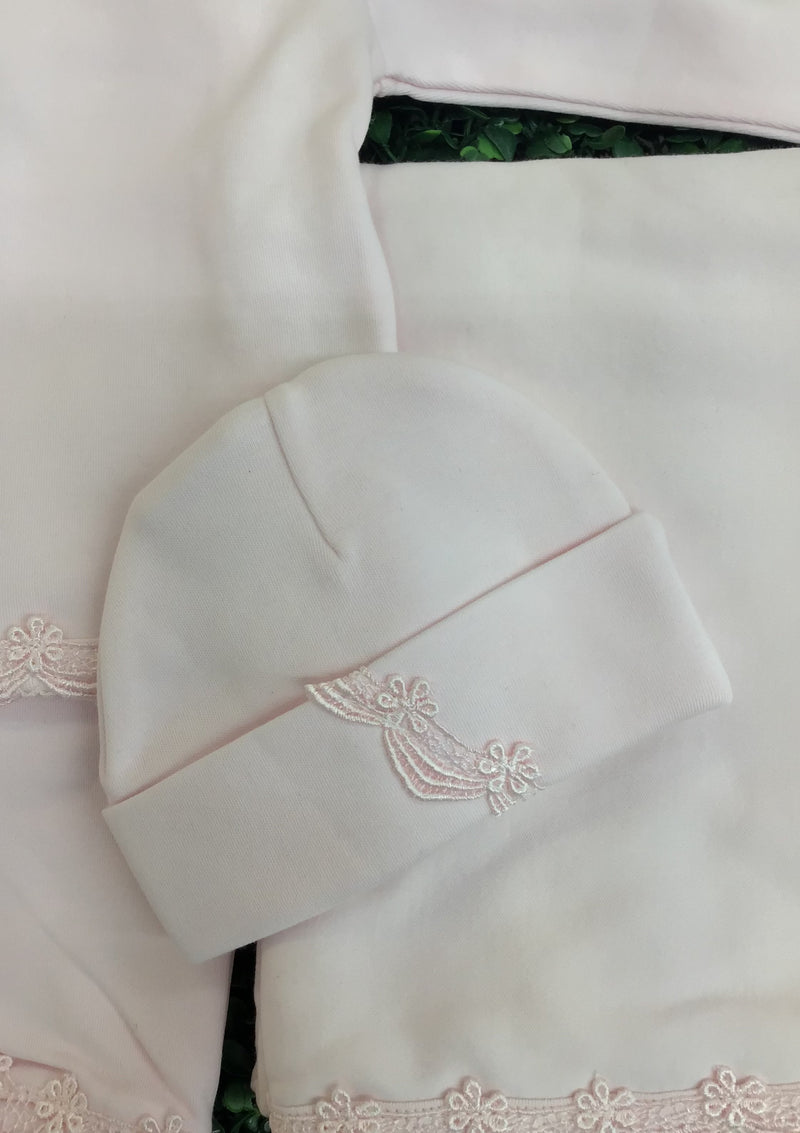 Sippy Baby Pink Pima Cotton 3pc Crochet Trim Set