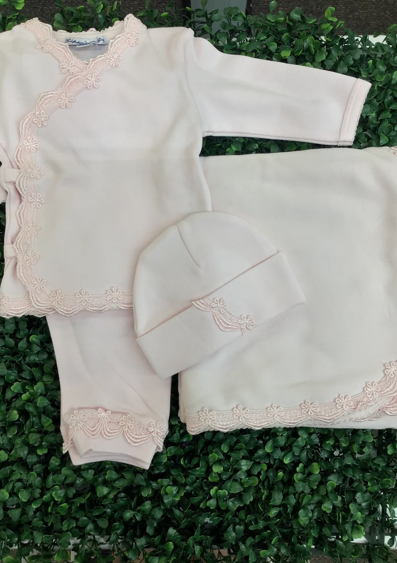 Sippy Baby Pink Pima Cotton 3pc Crochet Trim Set