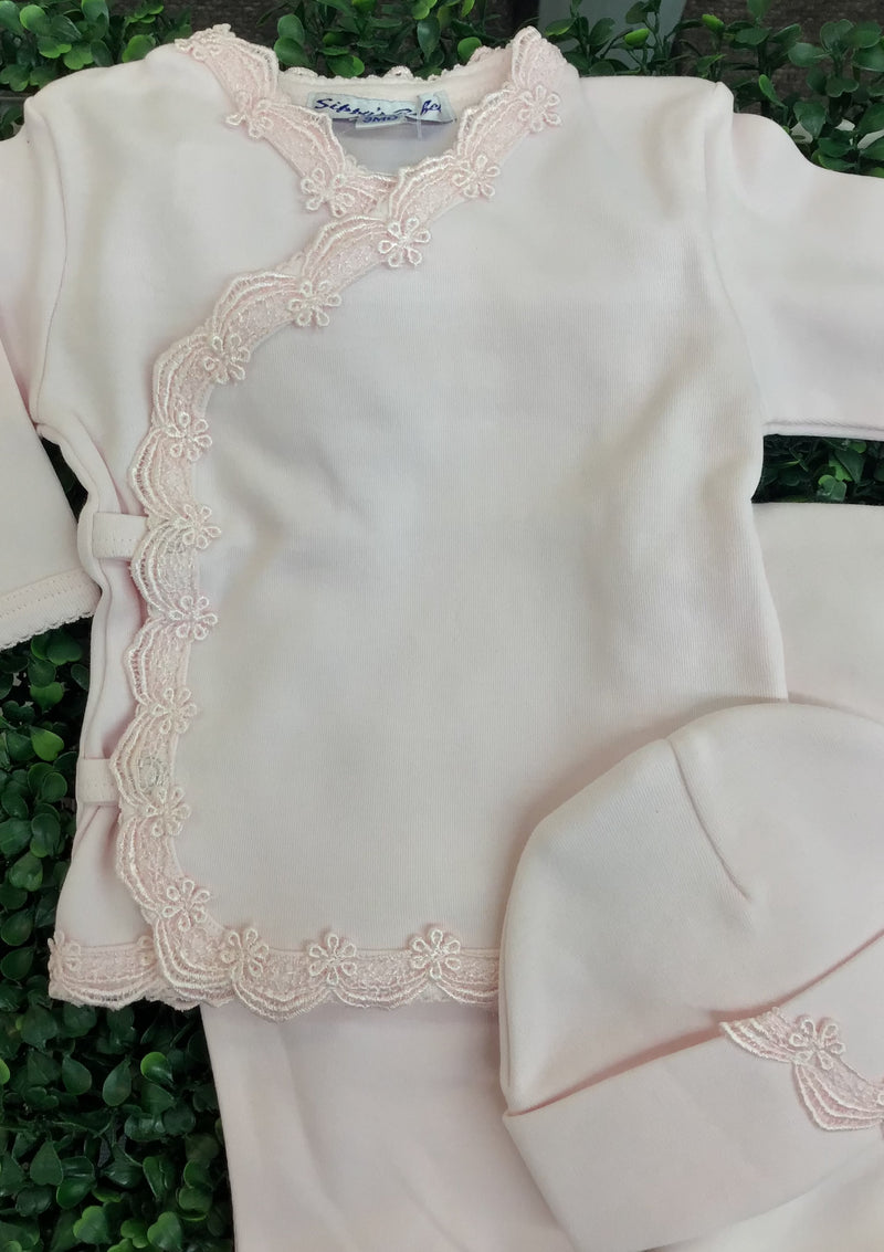 Sippy Baby Pink Pima Cotton 3pc Crochet Trim Set
