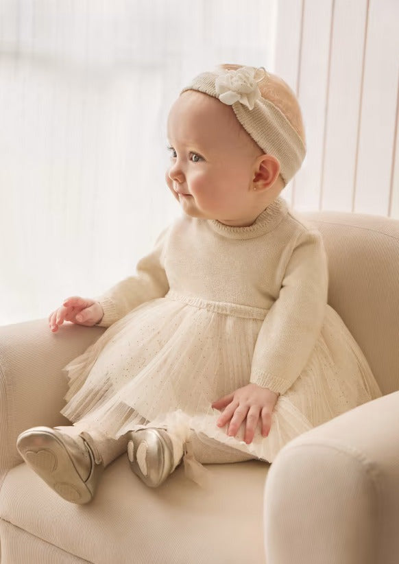 Mayoral Baby Girls' Knit Tulle Champagne Dress 2858 – Sara's