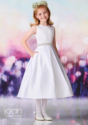Joan Calabrese Satin Communion Dress with Pockets - 119382