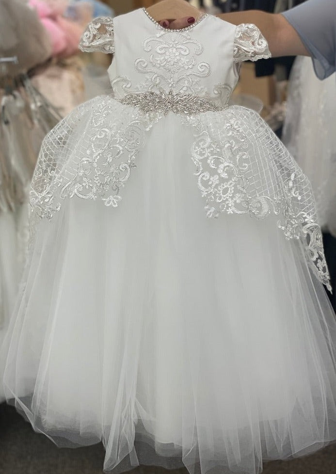 designer baptism dresses Piccolo Bacio Girls' Rhinestone and Metallic Lace Dress Victoria 24 Months / White white christmas dresses Emma including booties Color:Light Gray Best Sellers SH Week 35 2025