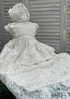 Crochet Lace Christening Gown with Blush Lining