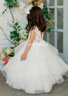 Teter Warm White Flower Girl Lace Bodice Dress Sheer Back- FS10