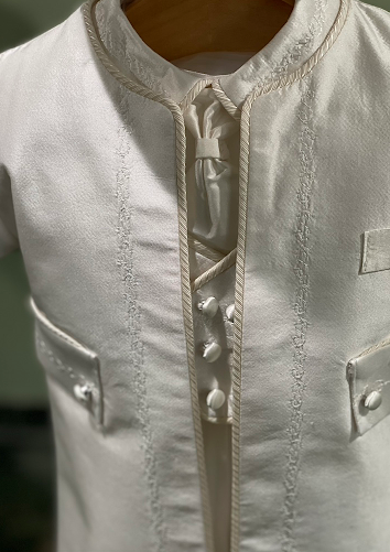 Piccolo Bacio Boys' Baptism - Silk Couture Set Jacquard -White Nunziato