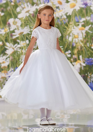 Joan Calabrese Beaded Lace Short Sleeve Communion Dress 120356