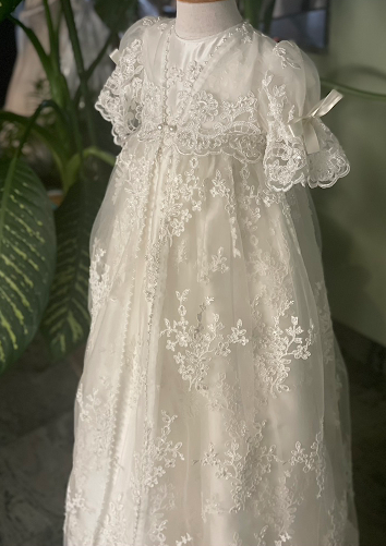 Baby Girl 2Pcs Cotton Lace Christening Baptism Gown Lace Dress Bonnet Size  0-2Y | eBay