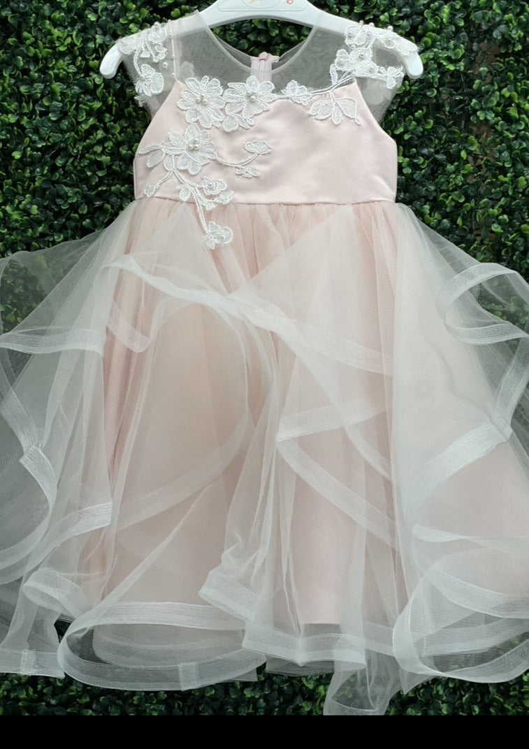 Princess Daliana Pink Tulle Gown with Cascading Flowers - 9011071