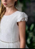 Teter Warm White Lace Bodice Cap Sleeve Tiered Long Gown ES06