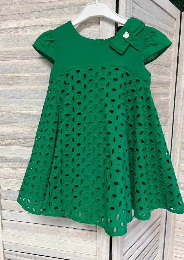Mayoral Girl's Green Cotton Eyelet Toddler Dress 1956
