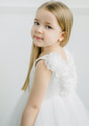 Teter Warm White Flower Girl Lace Bodice Dress With Lace Hem- FS13