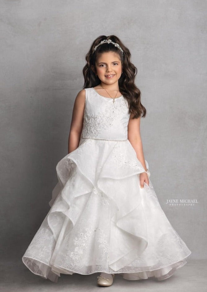 macis princess communion dresses Macis Design Contrast Flower Christening Gown & Accessories CH258 Sara's Children's Boutique