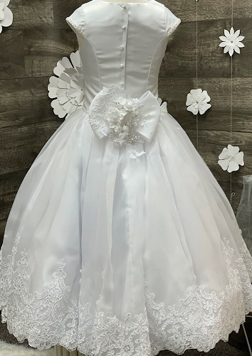Nan & Jan Corded Lace and Tulle Communion Dress with Border Lace 32041