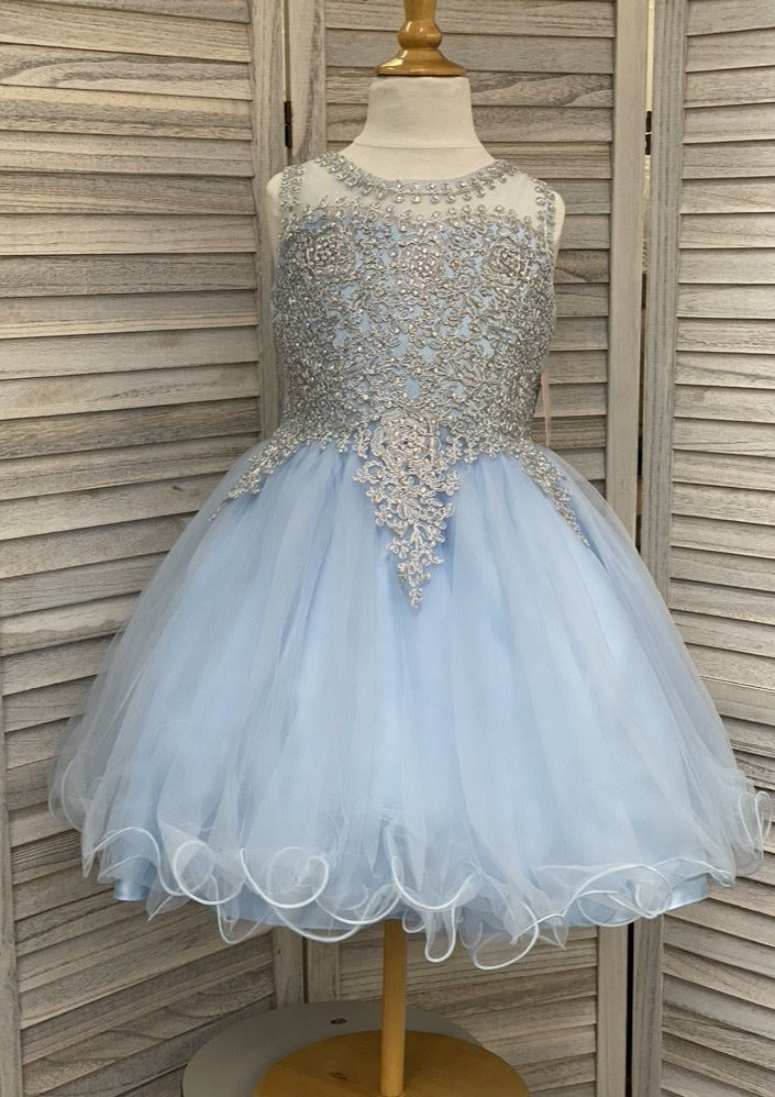Tip Top Blue Party Dress with Metallic Lace and Tie Back 6 Months / Blue Tip Top Blue Party Dress with Metallic Lace and Tie Back 6 Months / Blue