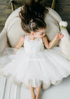 Teter Warm White Flower Girl Lace Bodice Dress With Lace Tiered Hem- FS09