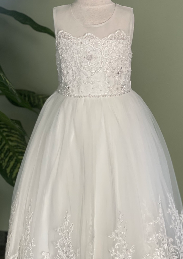 Lace and Tulle Flower Girl Dress With Sheer Yoke