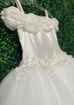 Christie Helene Matera Custom Made Couture Silk and Tulle Gown With Lace Shoulder