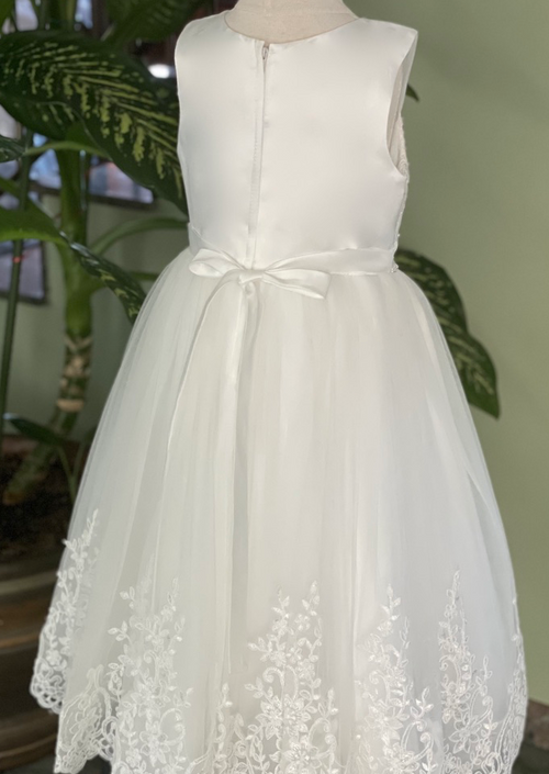 Lace and Tulle Flower Girl Dress With Sheer Yoke