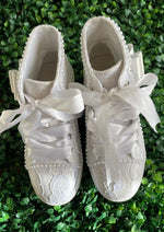 Sweetie Pie Raya Pearl Lace Hightop Sneaker With Ribbon Laces