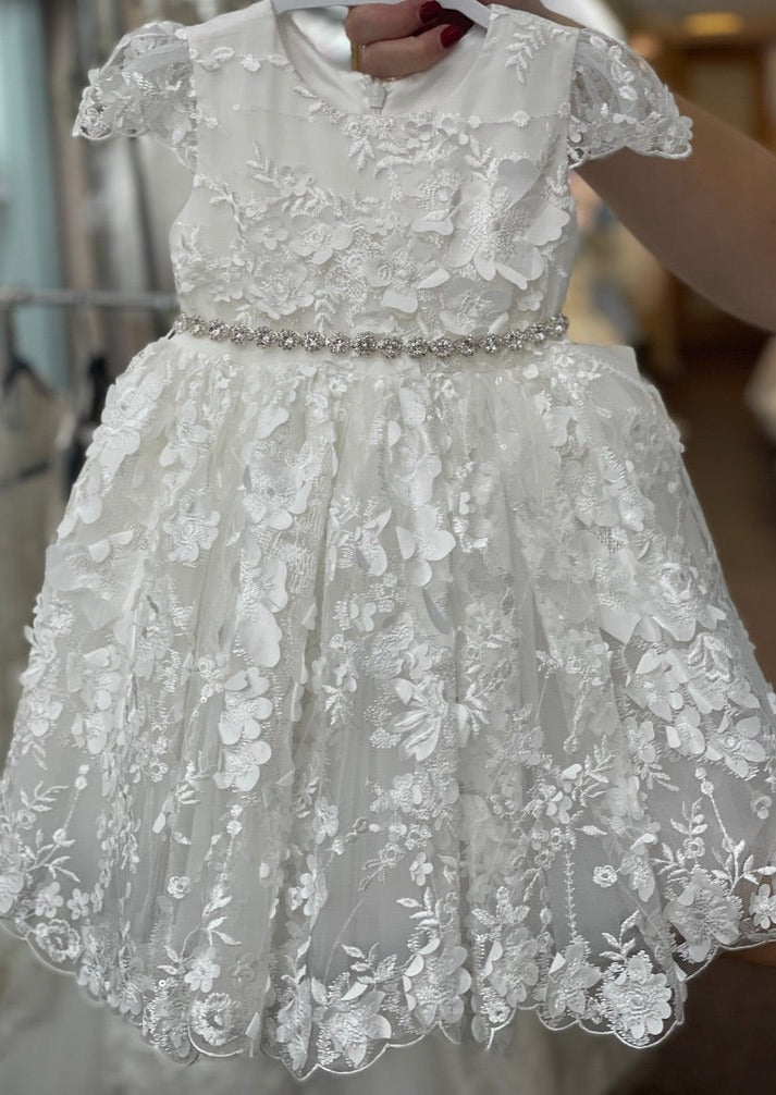Teter Warm Floral Lace Flutter Sleeve Christening Dress - B120 18 Months / Off White Teter Warm Floral Lace Flutter Sleeve Christening Dress - B120 18 Months / Off White