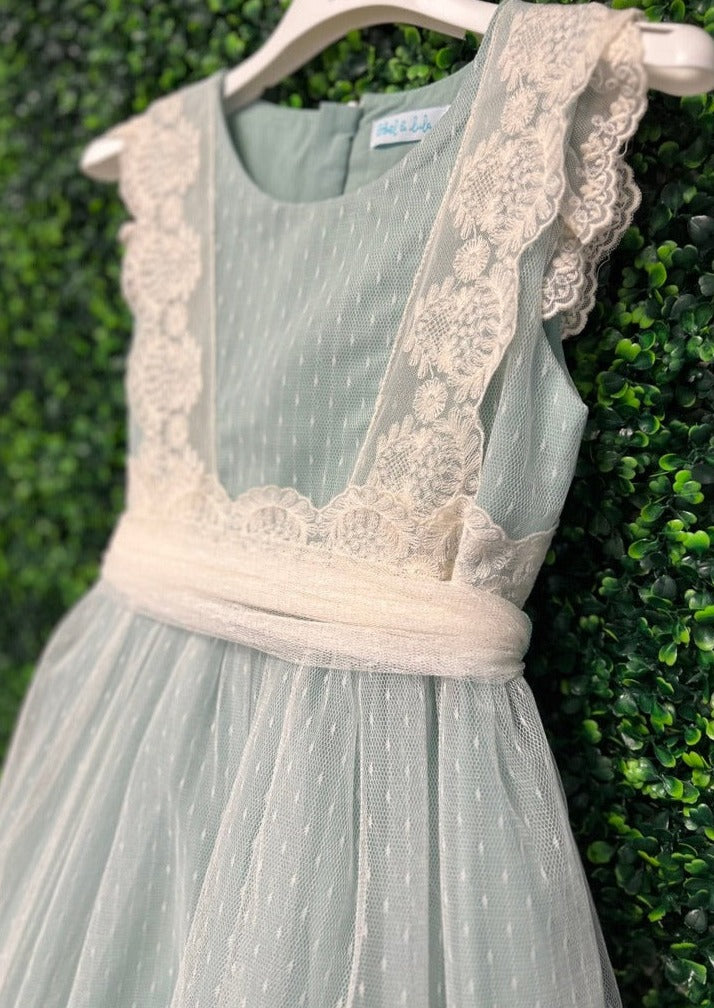Abel & Lula Girl's Lace Sage Vintage Dress 5037