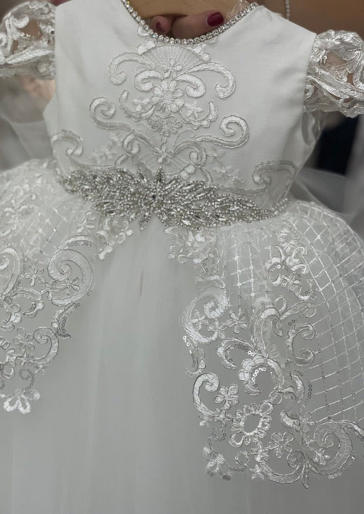 Piccolo Bacio Girls' Rhinestone and Metallic Lace Baptism Dress Victoria 24 Months / White Piccolo Bacio Girls' Rhinestone and Metallic Lace Baptism Dress Victoria 24 Months / White